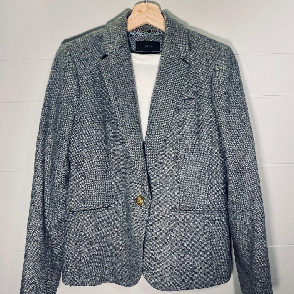 J. Crew Gray Herringbone Wool Blend Blazer